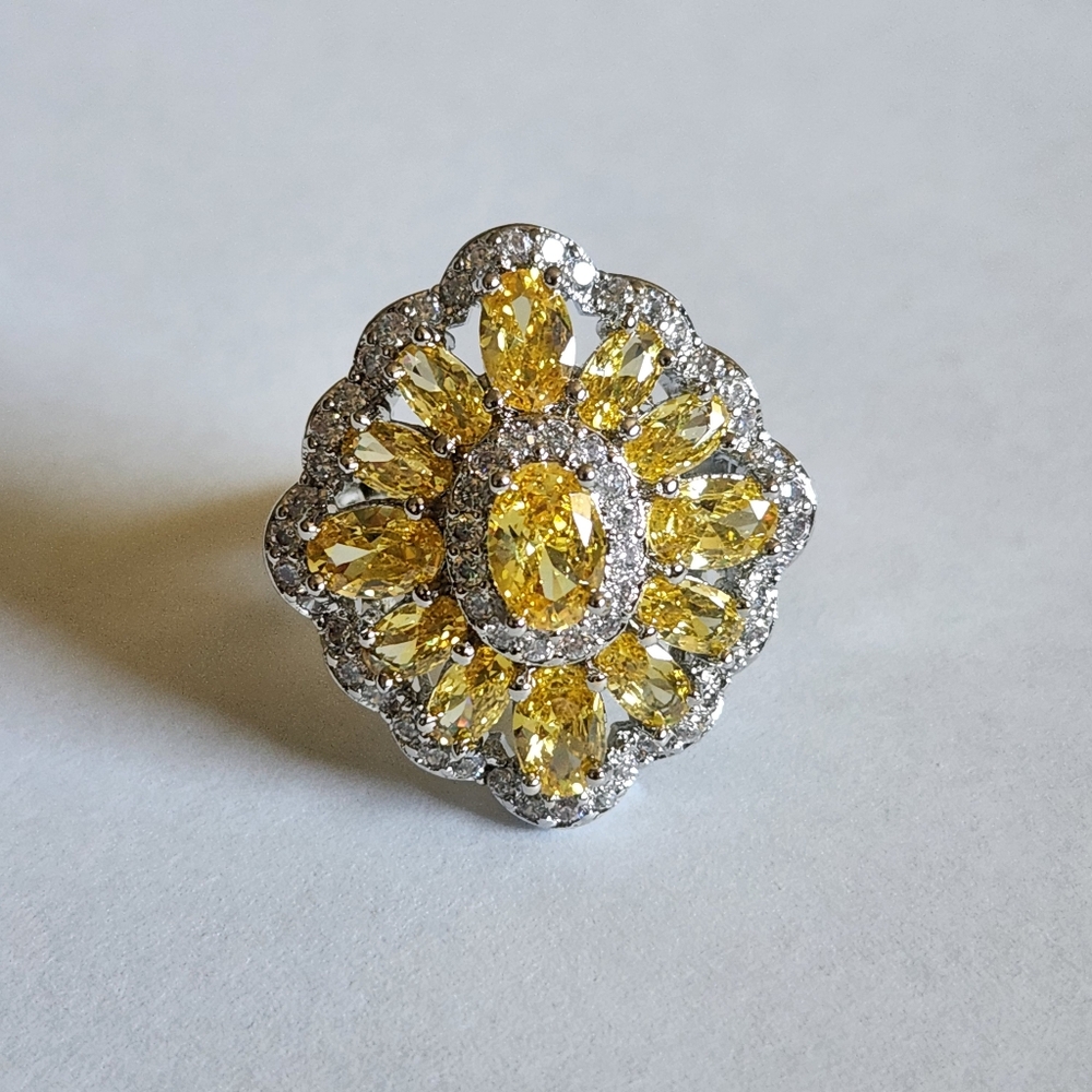 New 925 Silver Oval Cut Citrine Diamond Ring for Women
